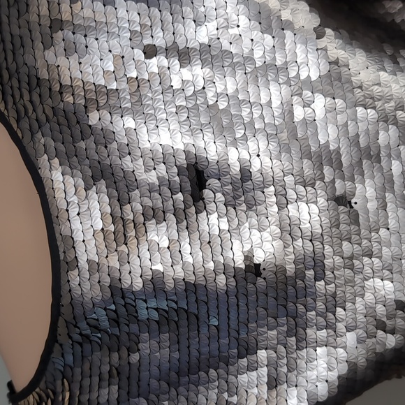 Zara Metallic Silver Sequin Mini Dress Womens Size Medium Sleeveless Shift Party - Picture 9 of 15